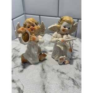 Vintage Angel Figurines Musical Cherubs Ceramic – Broken Wing – Damaged AS IS